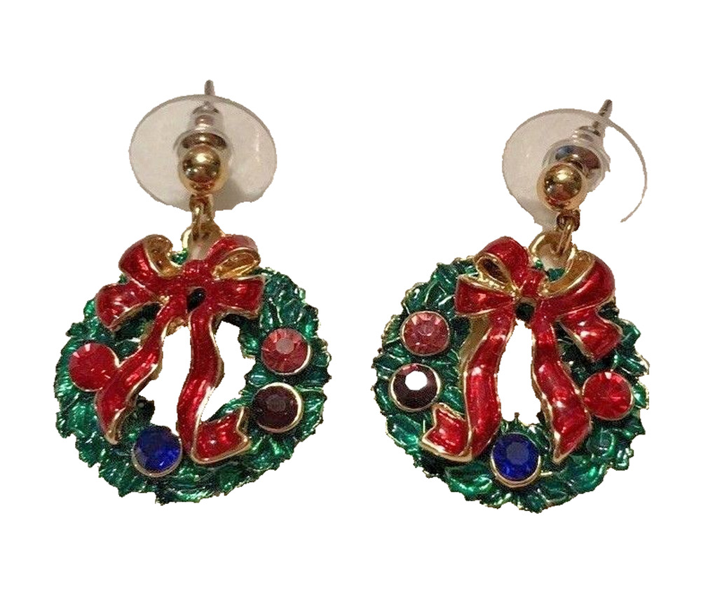 Christmas Wreaths Pierced Earrings Festive Holiday Jewelry Drop Dangle Style
